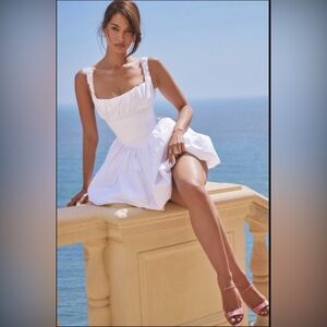 House of CB- Le Puff White Cotton Tulle Mini Dress Square Neck dress